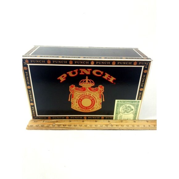 Punch Cigar Box Craft Storage Empty Room Decor Black Gold Red Wooden Display - Picture 5 of 9